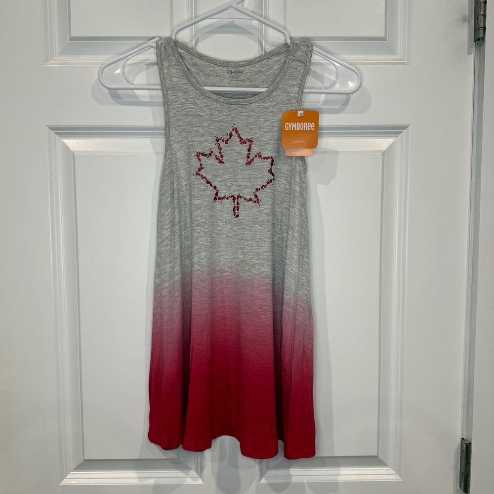 Gymboree Girls Grey Pink Ombre Maple Leaf Glitter Tank‎ Dress Size S 5-6 NWT